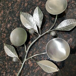 Crate & Barrel Silver Leaf pillar Candle Holder